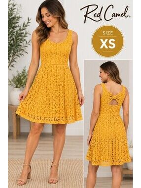 Red Camel | XS | Mustard Yellow Lace Fit & Flare Dress